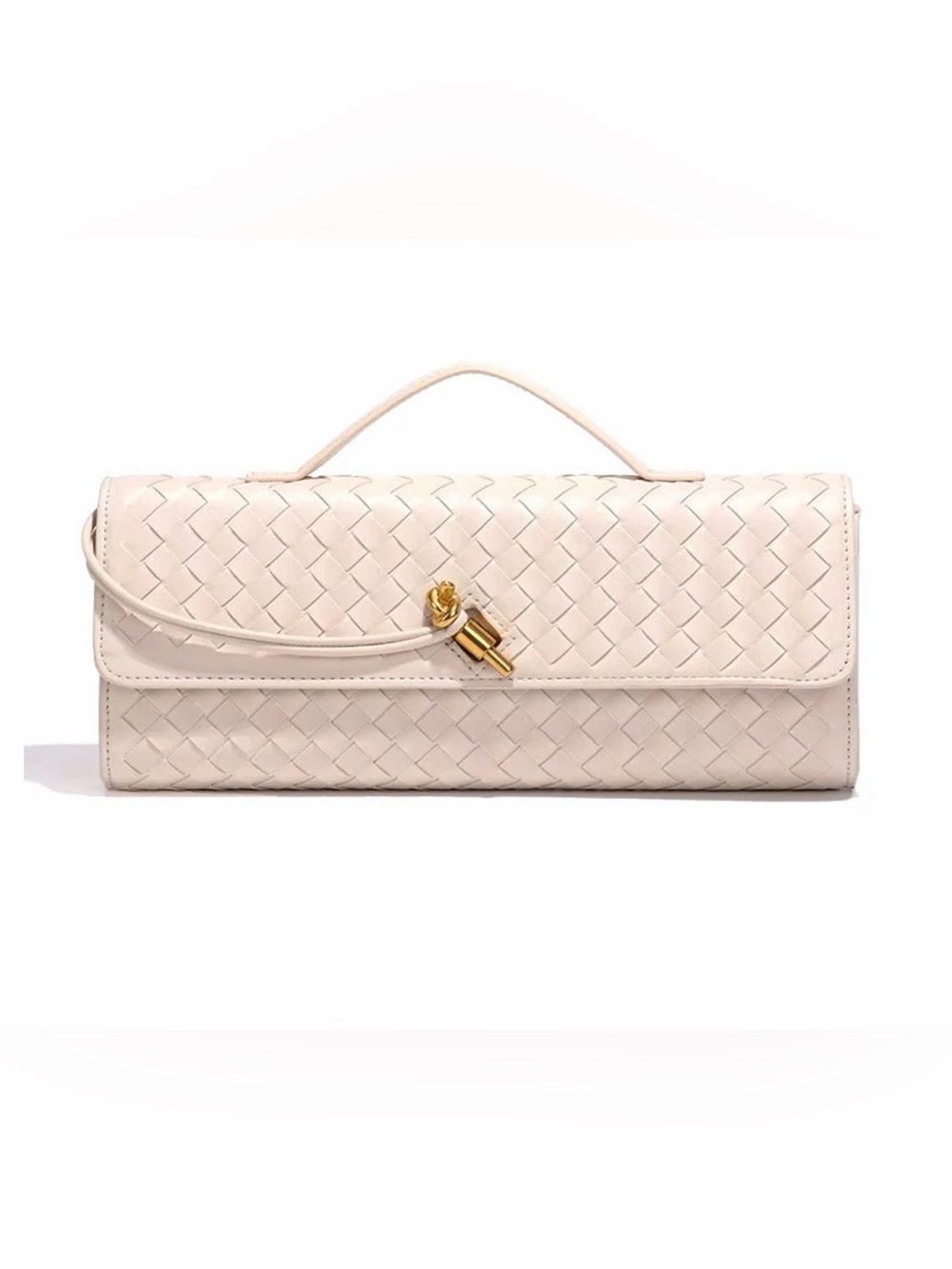 NWT Woven Vegan Leather Top-Handle Clutch in Light Cream